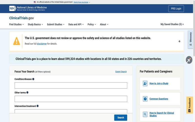 ClinicalTrials.gov home page